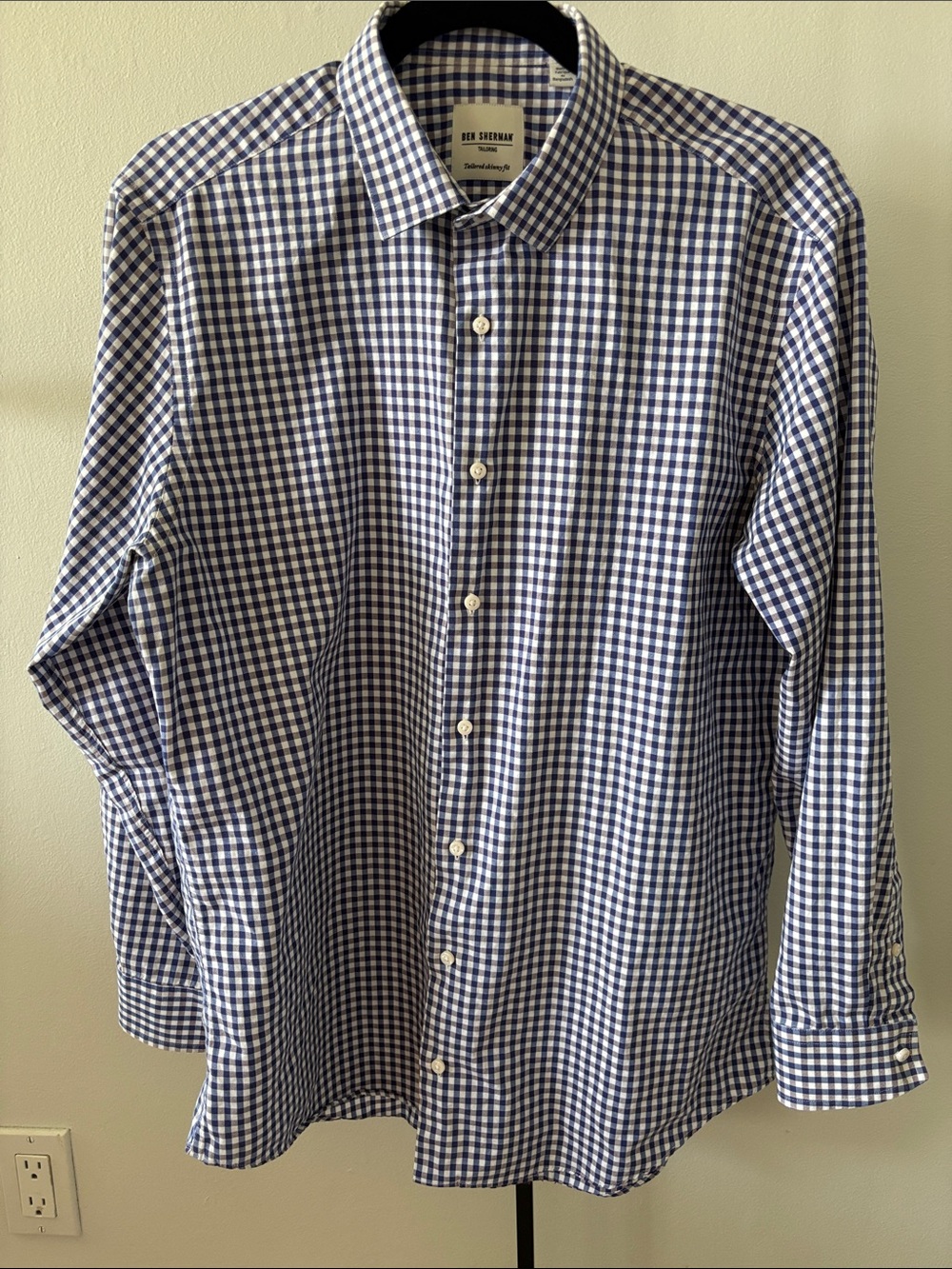 Ben Sherman Tailoring Navy and White Gingham Button-Up Shirt